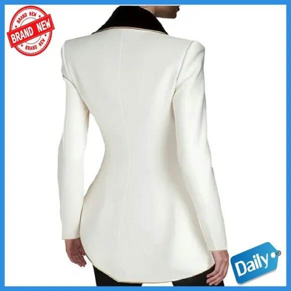 Asymmetrical Blazer Gold Button Business Formal Jacket Loose Fit - Picture 4 of 8